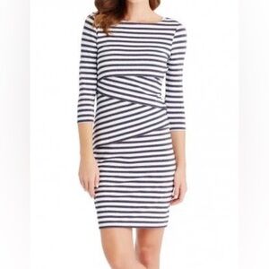 Chic Striped Navy Midi Dress